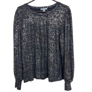 JOHN PAUL RICHARD Womens Charcoal Gold Dot Long Sleeve Crew Neck Top XL Cocktail